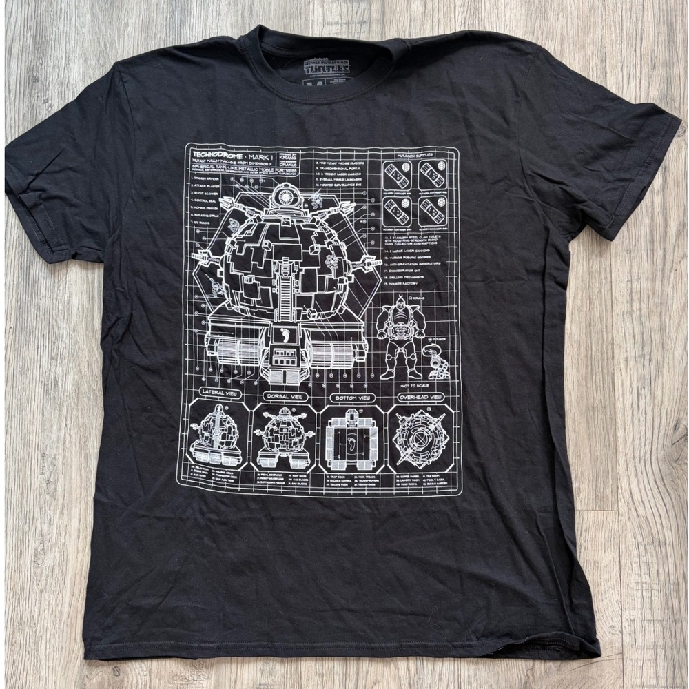 TMNT Technodrome Blueprint Shirt Mens Medium Black Loot Crate Exclusive 2019
